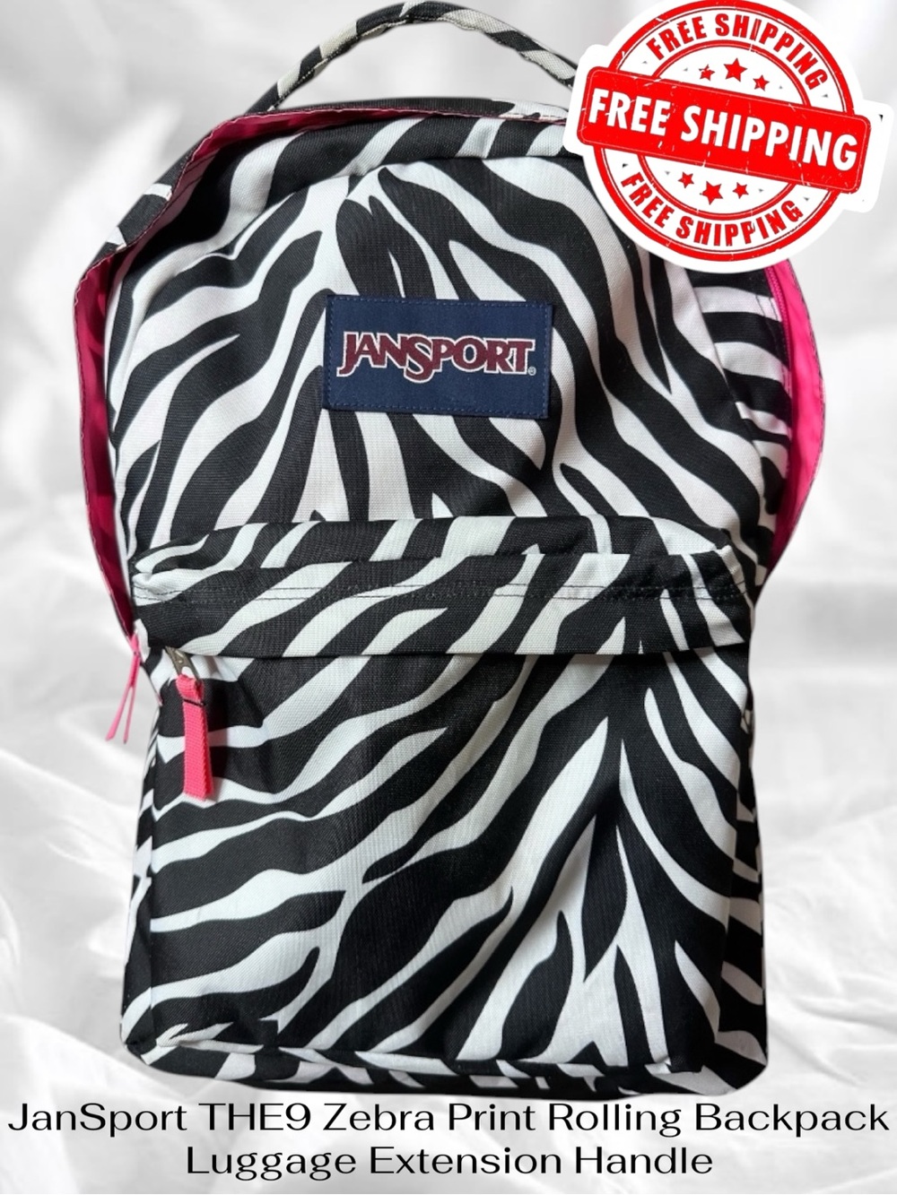 RARE JanSport THE9 Zebra Print Rolling Backpack Luggage Ext Handle FREE SHIPPING